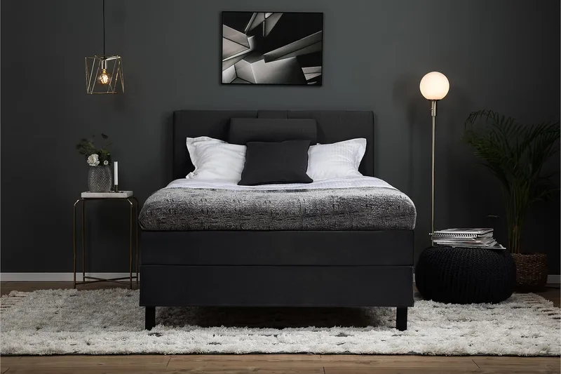 Lucky Komplett Sengepakke 120x200 Skum Glatt Sengegavl - Nakkepute Stor Svart/Grå - Møbler - Senger - Kontinentalsenger