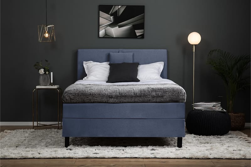 Lucky Komplett Sengepakke 120x200 Polyeter Glatt Sengegavl - Nakkepute Liten Mørkeblå - Møbler - Senger - Komplett sengepakke