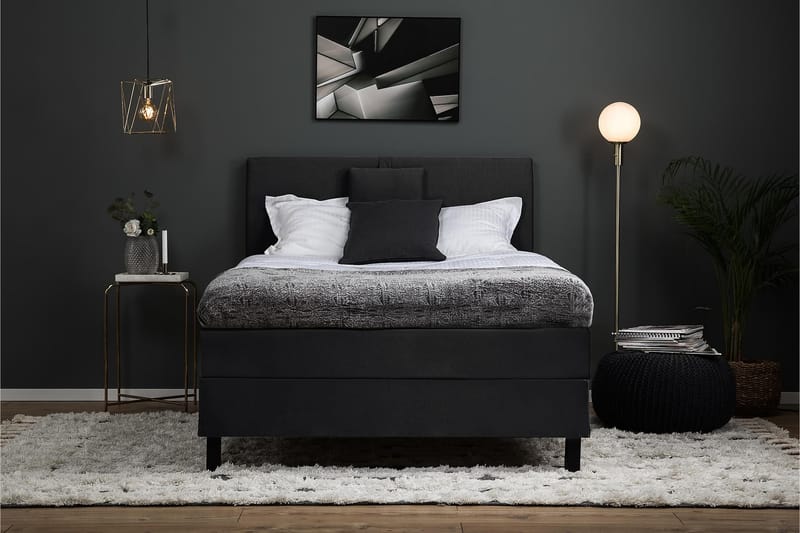 Lucky Komplett Sengepakke 120x200 Polyeter Glatt Sengegavl - Nakkepute Liten Svart/Grå - Møbler - Senger - Komplett sengepakke