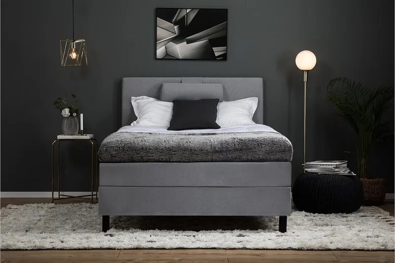 Lucky Komplett Sengepakke 120x200 Polyeter Glatt Sengegavl - Nakkepute Stor Mellangrå - Møbler - Senger - Kontinentalsenger