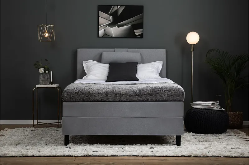 Lucky Komplett Sengepakke 120x200 Polyeter Glatt Sengegavl - Nakkepute Stor Mellangrå - Møbler - Senger - Kontinentalsenger