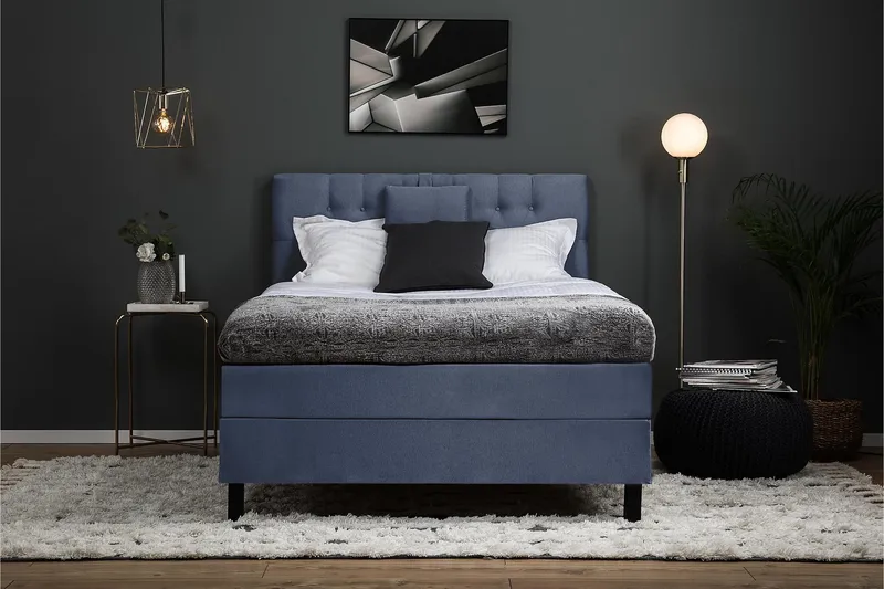 Lucky Komplett Sengepakke 120x200 Polyeter Diamant Sengegavl - Nakkepute Liten Mørkeblå - Møbler - Senger - Kontinentalsenger