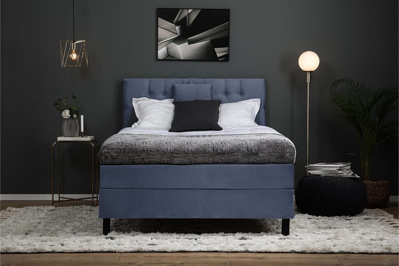 Lucky Komplett Sengepakke 120x200 Polyeter Diamant Sengegavl - Nakkepute Liten Mørkeblå - Møbler - Senger - Kontinentalsenger