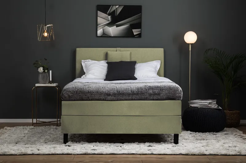 Lucky Komplett Sengepakke 120x200 Polyeter Glatt Sengegavl - Nakkepute Liten Grønn - Møbler - Senger - Kontinentalsenger