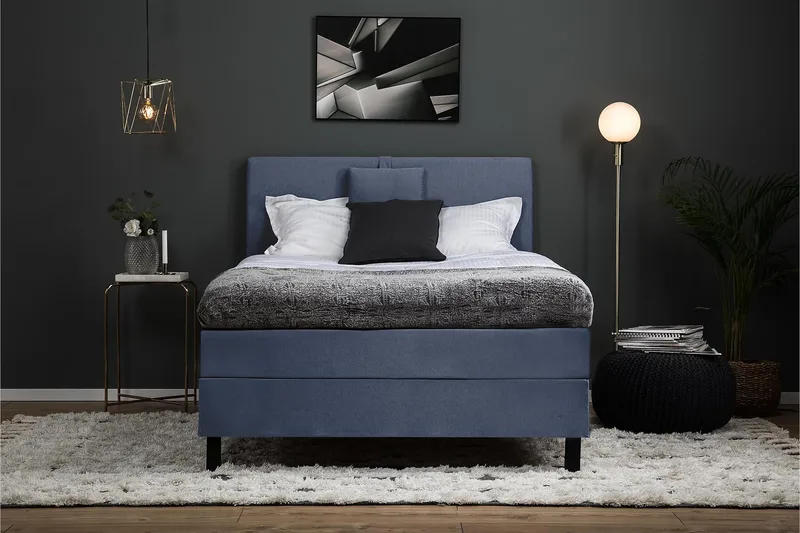 Lucky Komplett Sengepakke 120x200 Polyeter Glatt Sengegavl - Nakkepute Liten Mørkeblå - Møbler - Senger - Kontinentalsenger