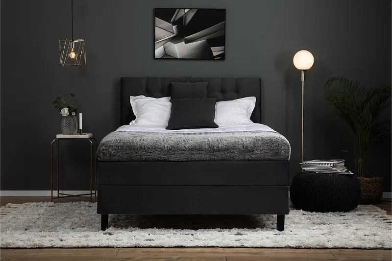 Lucky Komplett Sengepakke 120x200 Polyeter Diamant Sengegavl - Nakkepute Liten Svart/Grå - Møbler - Senger - Kontinentalsenger