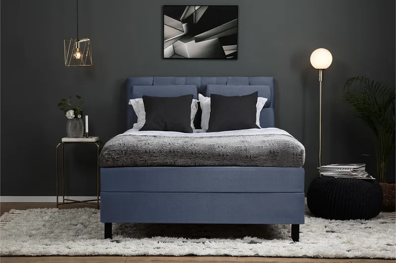 Lucky Komplett Sengepakke 140x200 Lateks Diamant Sengegavl - Nakkepute Stor Mørkeblå - Møbler - Senger - Kontinentalsenger