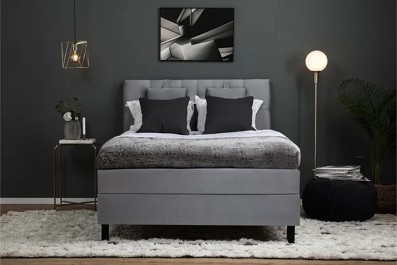 Lucky Komplett Sengepakke 140x200 Memory Diamant Sengegavl - Nakkepute Liten Mellomgrå - Møbler - Senger - Kontinentalsenger