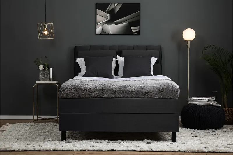 Lucky Komplett Sengepakke 140x200 Memory Diamant Sengegavl - Nakkepute Stor Svart/Grå - Møbler - Senger - Kontinentalsenger