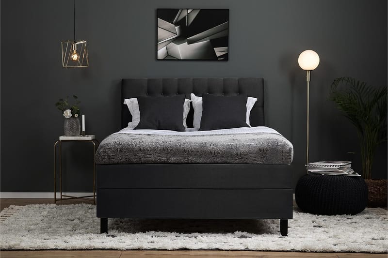 Lucky Komplett Sengepakke 140x200 Memory Diamant Sengegavl - Svart/Grå - Møbler - Senger - Kontinentalsenger