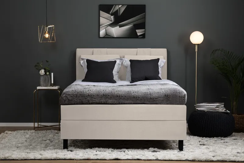 Lucky Komplett Sengepakke 140x200 Memory Glatt Sengegavl - Beige - Møbler - Senger - Kontinentalsenger