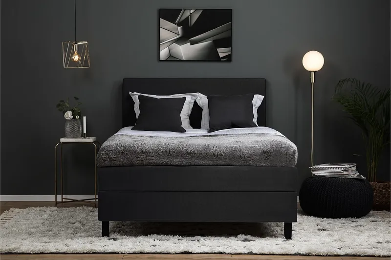 Lucky Komplett Sengepakke 140x200 Memory Glatt Sengegavl - Nakkepute Stor Svart/Grå - Møbler - Senger - Kontinentalsenger