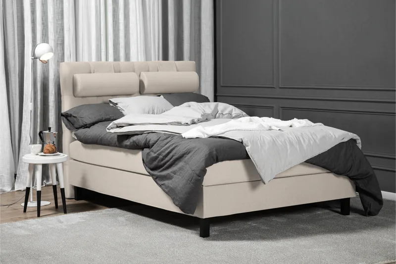 Lucky Komplett Sengepakke 140x200 Skum Diamant Sengegavl - Beige - Møbler - Senger - Kontinentalsenger