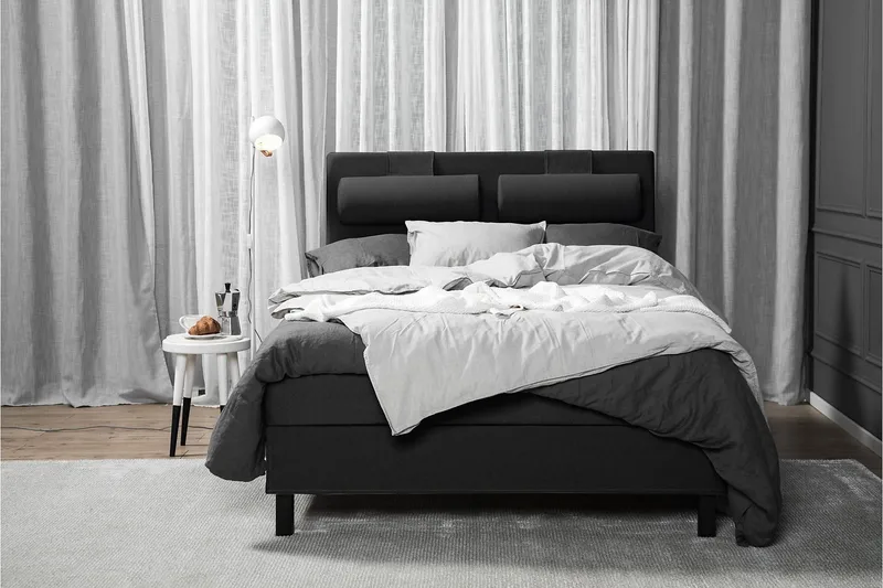 Lucky Komplett Sengepakke 140x200 Skum Glatt Sengegavl - Nakkepute Liten Svart/Grå - Møbler - Senger - Kontinentalsenger