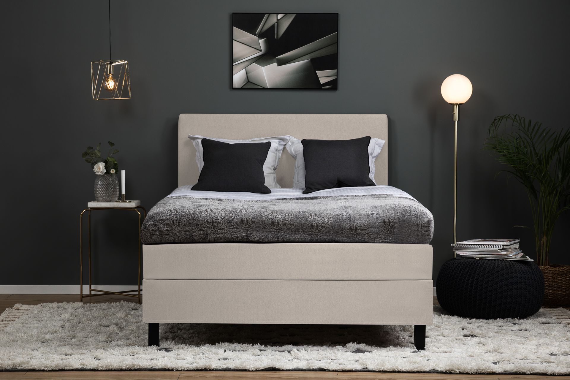 Lucky Komplett Sengepakke 140x200 Skum Glatt Sengegavl - Nakkepute Stor Beige - Møbler - Senger - Komplett sengepakke