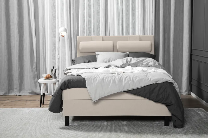 Lucky Komplett Sengepakke 140x200 Skum Glatt Sengegavl - Nakkepute Stor Beige - Møbler - Senger - Kontinentalsenger