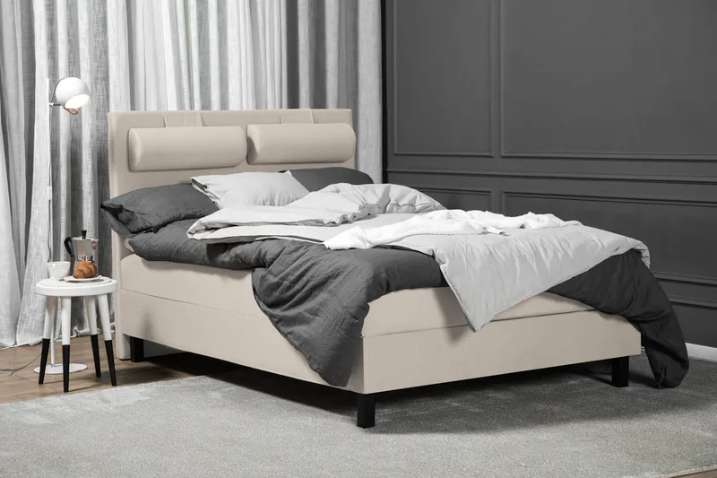 Lucky Komplett Sengepakke 140x200 Skum Glatt Sengegavl - Nakkepute Stor Beige - Møbler - Senger - Kontinentalsenger