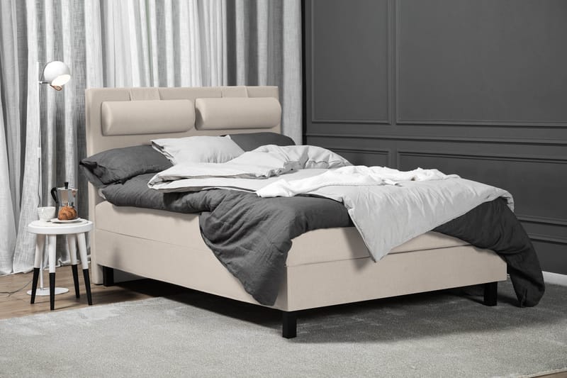 Lucky Komplett Sengepakke 140x200 Skum Glatt Sengegavl - Nakkepute Stor Beige - Møbler - Senger - Kontinentalsenger