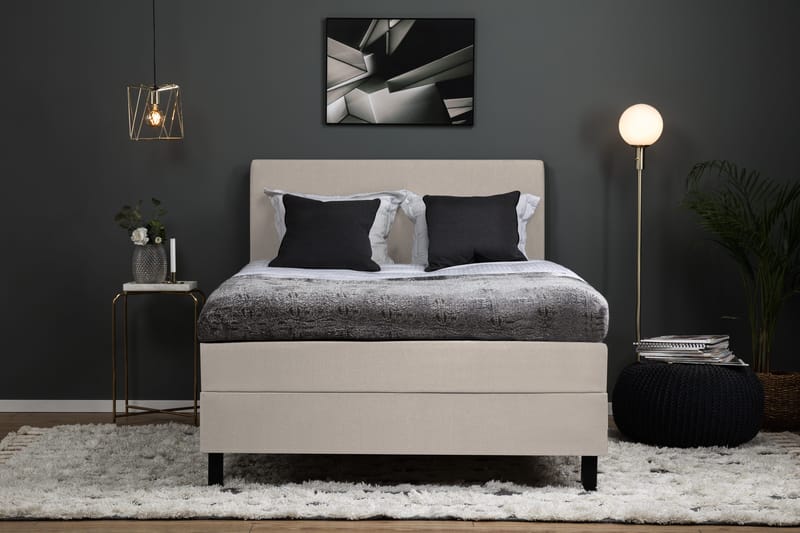 Lucky Komplett Sengepakke 140x200 Skum Glatt Sengegavl - Nakkepute Stor Beige - Møbler - Senger - Kontinentalsenger