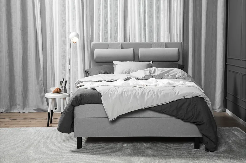 Lucky Komplett Sengepakke 140x200 Skum Glatt Sengegavl - Nakkepute Stor Mellangrå - Møbler - Senger - Kontinentalsenger