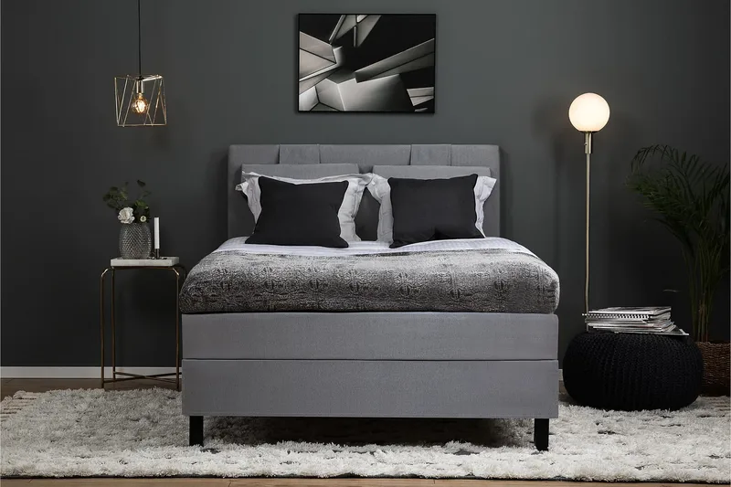 Lucky Komplett Sengepakke 140x200 Skum Glatt Sengegavl - Nakkepute Stor Mellangrå - Møbler - Senger - Kontinentalsenger