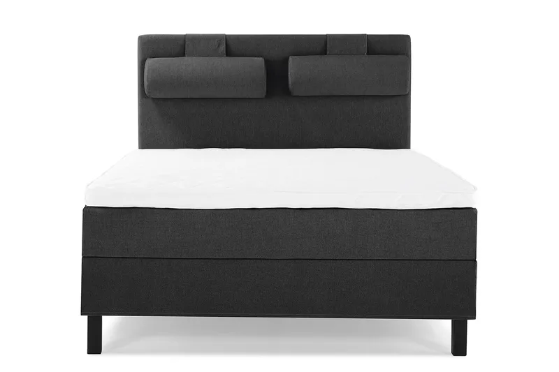 Lucky Komplett Sengepakke 140x200 Skum Glatt Sengegavl, Nakkepute Stor Svart/Grå