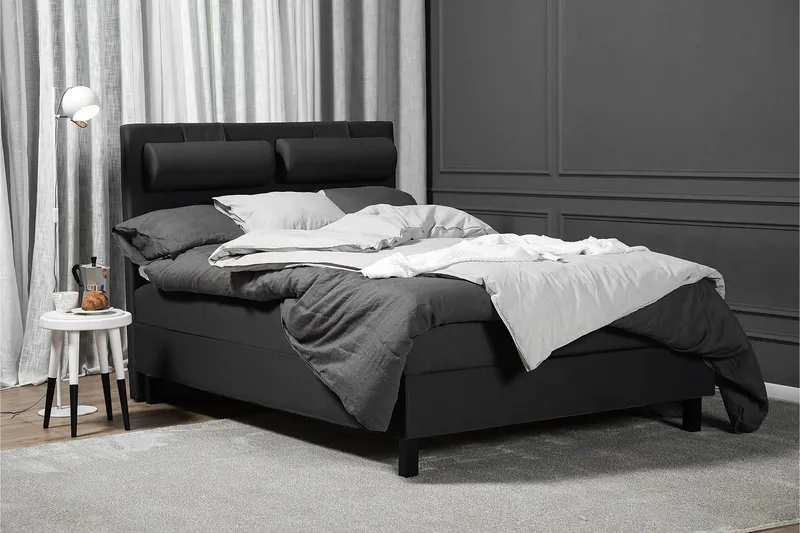 Lucky Komplett Sengepakke 140x200 Skum Glatt Sengegavl - Nakkepute Stor Svart/Grå - Møbler - Senger - Kontinentalsenger