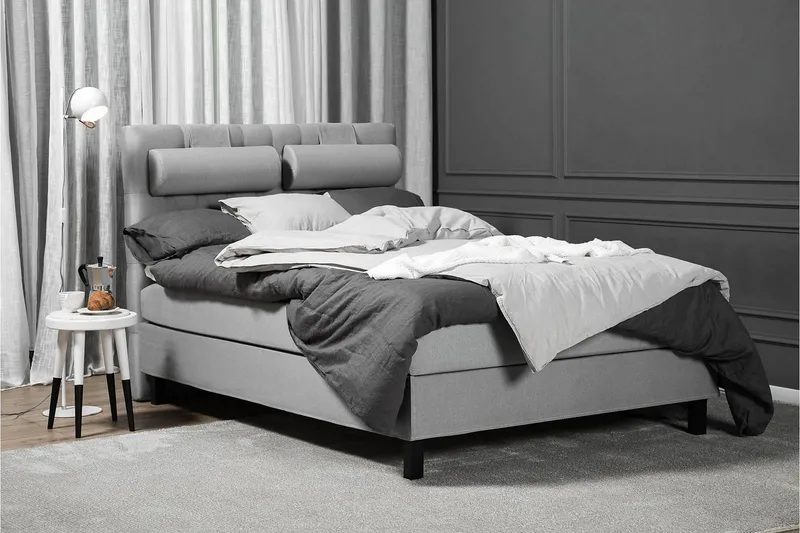 Lucky Komplett Sengepakke 140x200 Polyeter Diamant Sengegavl - Nakkepute Stor Mellangrå - Møbler - Senger - Kontinentalsenger