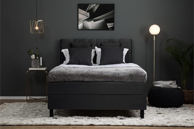 Lucky Komplett Sengepakke 140x200 Polyeter Diamant Sengegavl - Nakkepute Liten Svart/Grå - Møbler - Senger - Kontinentalsenger