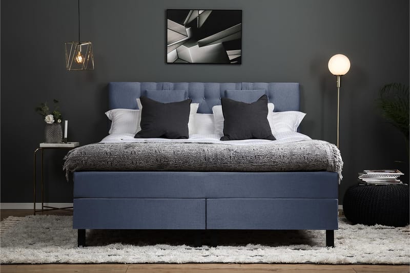 Lucky Komplett Sengepakke 160x200 Lateks Diamant Sengegavl - Nakkepute Liten Mørkeblå - Møbler - Senger - Kontinentalsenger