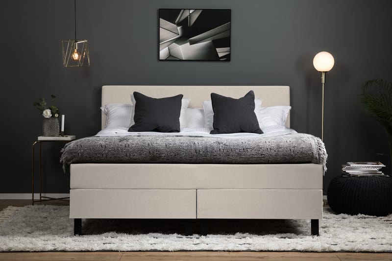 Lucky Komplett Sengepakke 160x200 Lateks Glatt Sengegavl - Beige - Møbler - Senger - Komplett sengepakke