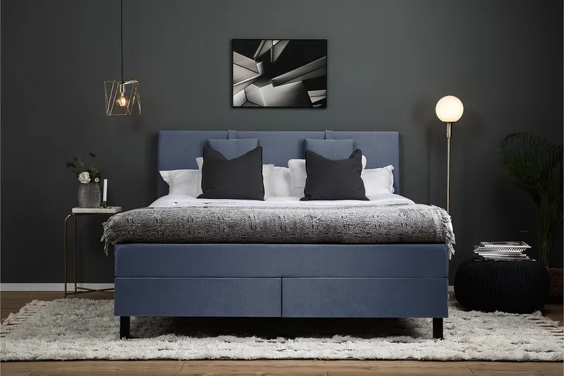 Lucky Komplett Sengepakke 160x200 Lateks Glatt Sengegavl - Nakkepute Liten Mørkeblå - Møbler - Senger - Kontinentalsenger