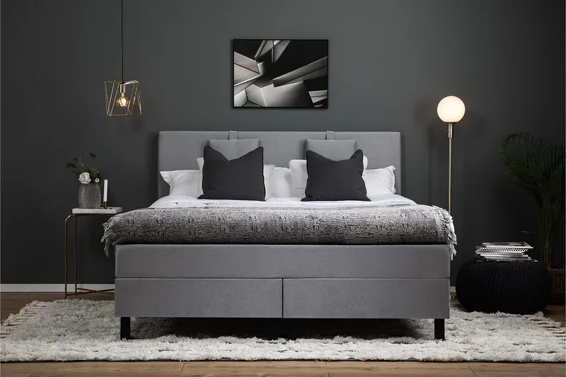 Lucky Komplett Sengepakke 160x200 Lateks Glatt Sengegavl - Nakkepute Liten Mellomgrå - Møbler - Senger - Kontinentalsenger