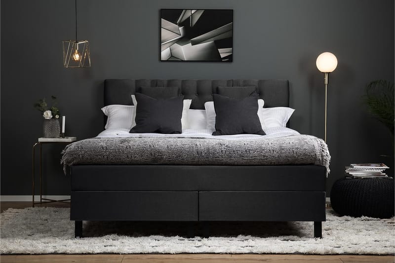 Lucky Komplett Sengepakke 160x200 Memory Diamant Sengegavl - Nakkepute Liten Svart/Grå - Møbler - Senger - Kontinentalsenger