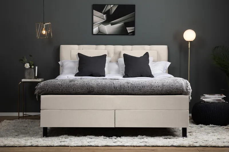 Lucky Komplett Sengepakke 160x200 Memory Diamant Sengegavl - Nakkepute Stor Beige - Møbler - Senger - Kontinentalsenger