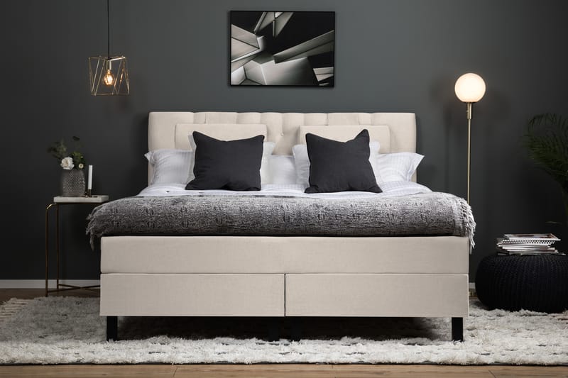 Lucky Komplett Sengepakke 160x200 Memory Diamant Sengegavl - Nakkepute Stor Beige - Møbler - Senger - Komplett sengepakke