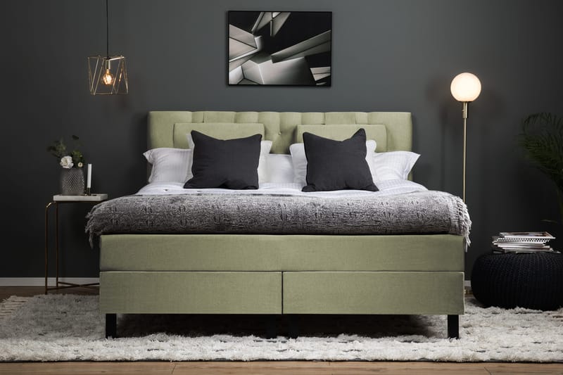 Lucky Komplett Sengepakke 160x200 Memory Diamant Sengegavl - Nakkepute Stor Grønn - Møbler - Senger - Kontinentalsenger