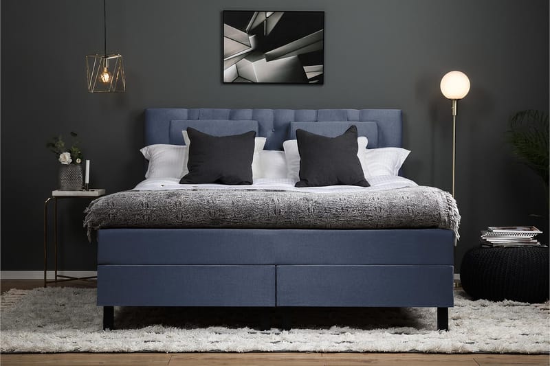 Lucky Komplett Sengepakke 160x200 Memory Diamant Sengegavl - Nakkepute Stor Mørkeblå - Møbler - Senger - Kontinentalsenger