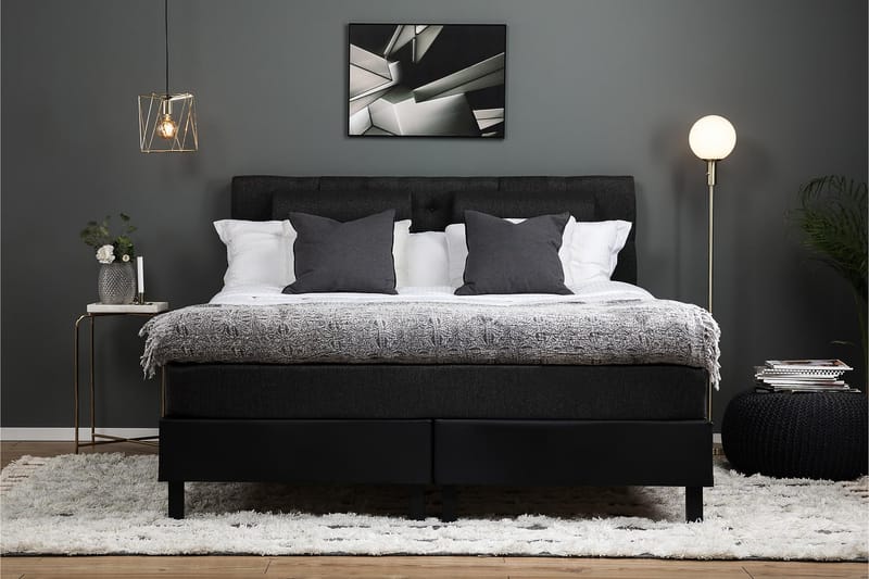 Lucky Komplett Sengepakke 160x200 Memory Diamant Sengegavl - Nakkepute Stor Svart/Grå/PU - Møbler - Senger - Kontinentalsenger