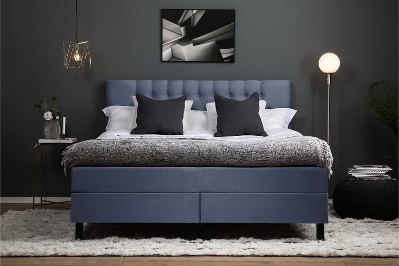 Lucky Komplett Sengepakke 160x200 Skum Diamant Sengegavl - Mørkeblå - Møbler - Senger - Kontinentalsenger