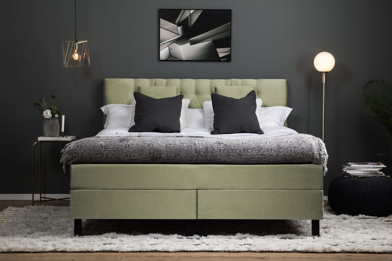 Lucky Komplett Sengepakke 160x200 Skum Diamant Sengegavl - Nakkepute Liten Grønn - Møbler - Senger - Kontinentalsenger