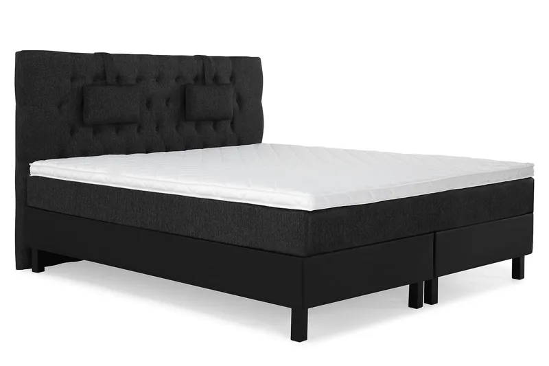 Lucky Komplett Sengepakke 160x200 Skum Diamant Sengegavl - Nakkepute Liten Svart/Grå/PU - Møbler - Senger - Kontinentalsenger