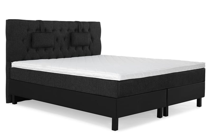 Lucky Komplett Sengepakke 160x200 Skum Diamant Sengegavl - Nakkepute Liten Svart/Grå/PU - Møbler - Senger - Kontinentalsenger