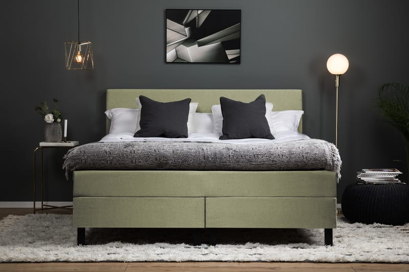 Lucky Komplett Sengepakke 160x200 Skum Glatt Sengegavl - Grønn - Møbler - Senger - Komplett sengepakke