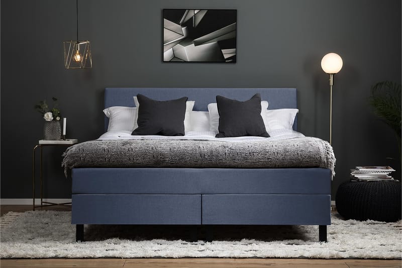 Lucky Komplett Sengepakke 160x200 Skum Glatt Sengegavl - Mørkeblå - Møbler - Senger - Komplett sengepakke