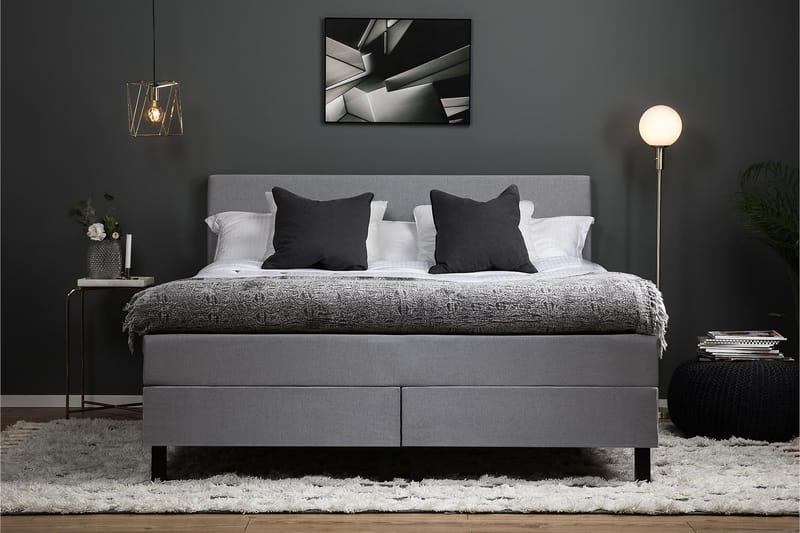 Lucky Komplett Sengepakke 160x200 Skum Glatt Sengegavl - Mellangrå - Møbler - Senger - Komplett sengepakke