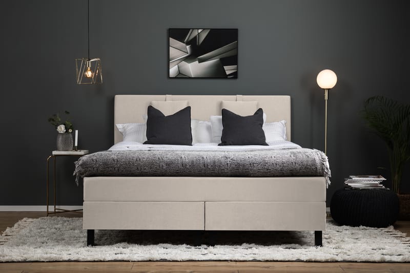 Lucky Komplett Sengepakke 160x200 Skum Glatt Sengegavl - Nakkepute Liten Beige - Møbler - Senger - Komplett sengepakke