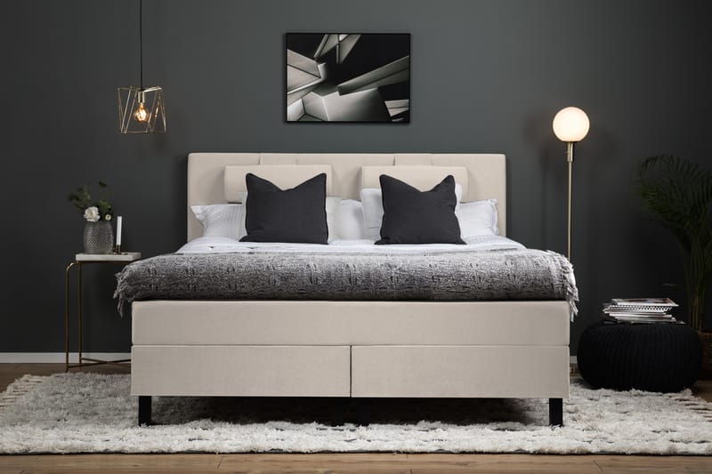 Lucky Komplett Sengepakke 160x200 Skum Glatt Sengegavl - Nakkepute Stor Beige - Møbler - Senger - Komplett sengepakke