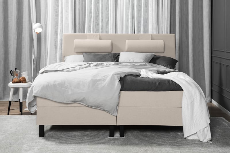 Lucky Komplett Sengepakke 160x200 Skum Glatt Sengegavl - Nakkepute Stor Beige - Møbler - Senger - Komplett sengepakke