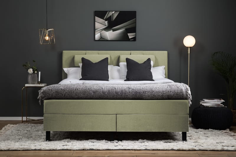 Lucky Komplett Sengepakke 160x200 Skum Glatt Sengegavl - Nakkepute Stor Grønn - Møbler - Senger - Kontinentalsenger